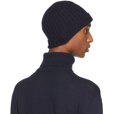 JIL SANDER NAVY KNIT WOOL BEANIE 