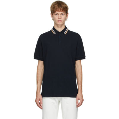 Shop Brunello Cucinelli Navy Striped Collar Polo In Cv135 Navy