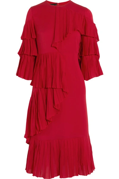 Shop Gucci Ruffled Silk-georgette Dress In Red