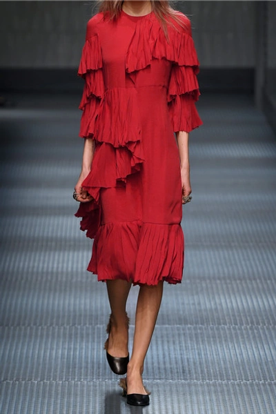 Shop Gucci Ruffled Silk-georgette Dress In Red