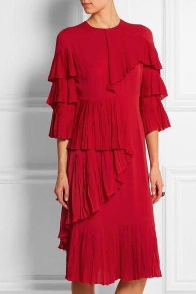 Shop Gucci Ruffled Silk-georgette Dress In Red