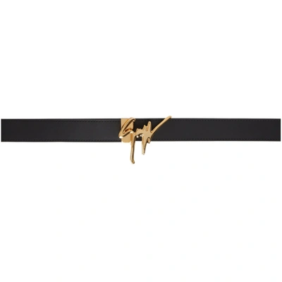 Shop Giuseppe Zanotti Black & Gold Signature Belt In Nero