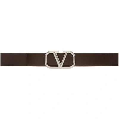 Shop Valentino Brown & Silver Vlogo Belt In Nm8 Bitter Chocolate