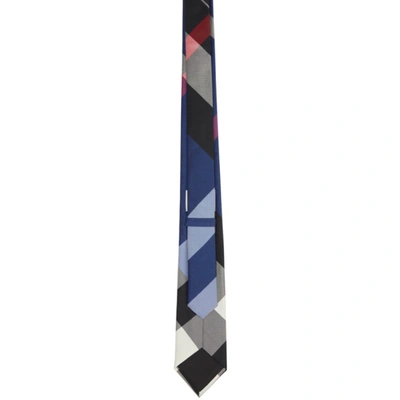 Shop Burberry Navy Silk Check Jacquard Modern Cut Tie In Cobalt