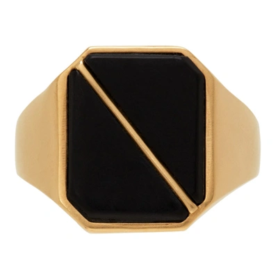 Shop Maison Margiela Gold & Black Signet Ring In 967 Silver