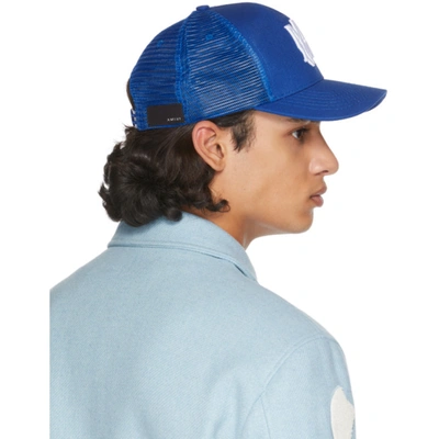 Shop Amiri Blue M.a. Logo Trucker Cap In Blue / White