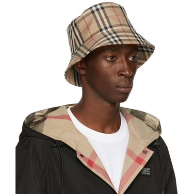 Shop Burberry Beige Vintage Check Bucket Hat In Archive Beige