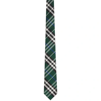 Shop Burberry Green Silk Check Modern Cut Tie In Dark Forest Green