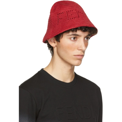 Shop Fendi Red Cotton Bucket Hat In F0qc9red