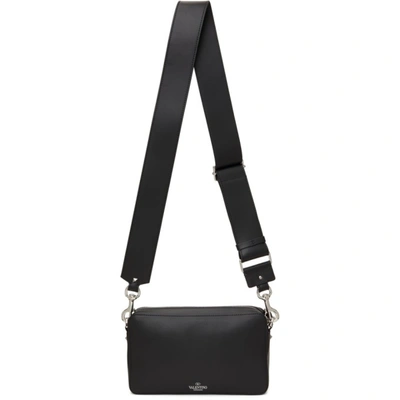 Shop Valentino Black Leather 'vltn' Crossbody Bag In 0ni Nero/bianco