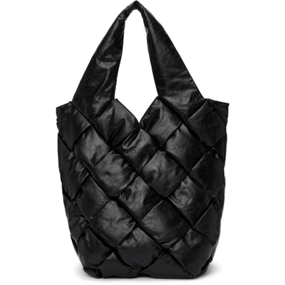 Shop Bottega Veneta Black Medium Padded Paper Cassette Tote In 8803 Black Silver