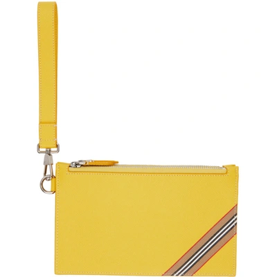 Shop Burberry Yellow Icon Stripe Laurie Zip Pouch In Marigold Yellow