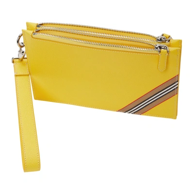 Shop Burberry Yellow Icon Stripe Laurie Zip Pouch In Marigold Yellow