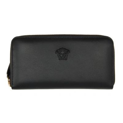 Shop Versace Black 'la Medusa' Zip Around Continental Wallet