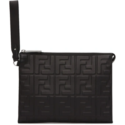 Shop Fendi Black 'forever ' Embossed Pouch In F0gxn Nero