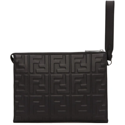 Shop Fendi Black 'forever ' Embossed Pouch In F0gxn Nero