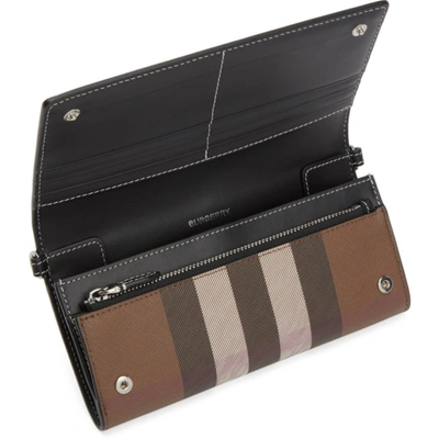 Shop Burberry Brown E-canvas Check Wallet Bag In Dark Birch