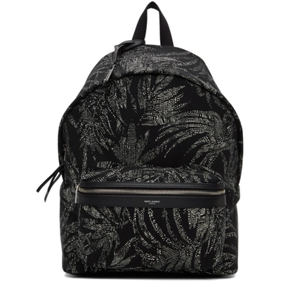 Shop Saint Laurent Black & White Palm Print City Backpack In 1095 Blkvoi