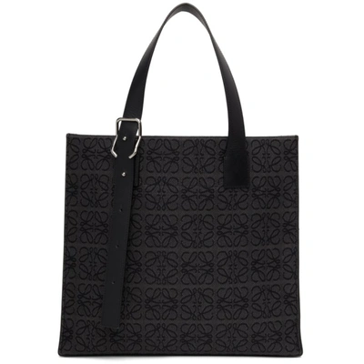 Shop Loewe Black Jacquard Anagram Buckle Tote In 1268 Anthracite/blac