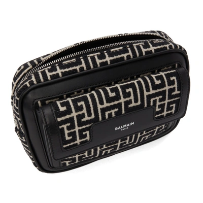 Shop Balmain Black & White Bicolor Jacquard Bum Bag In Gfe Ivoire/noir