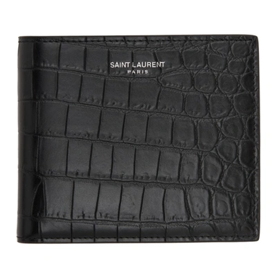 Shop Saint Laurent Black Croc Logo East/west Wallet In 1000 Black