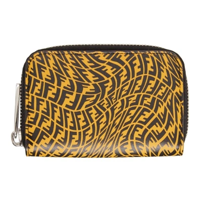 Shop Fendi Yellow & Black Ff Vertigo Zip-around Wallet In F03bh Mimo/