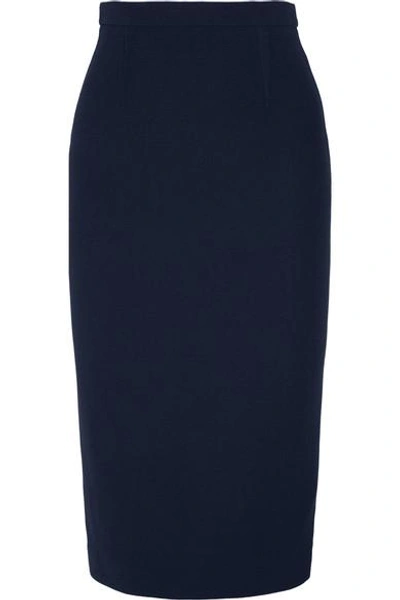 Shop Roland Mouret Arreton Wool-crepe Pencil Skirt In Blue