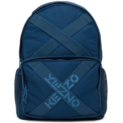 Kenzo Taped-logo Zipped Backpack In Blue | ModeSens