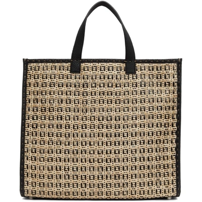 Shop Fendi Beige & Black Woven Shopper Tote In F013c - Nat