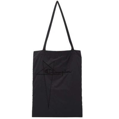 Shop Rick Owens Black Champion Edition Nylon Shopper Tote Bag In 09 Black