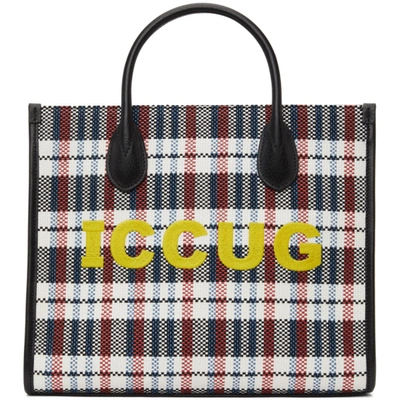 Shop Gucci Multicolor Check Small 'iccug' Tote In 1098 Blk.w.re.bl/sm.