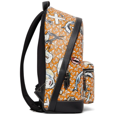 Shop Burberry Orange E-canvas Tb Monogram Jett Backpack
