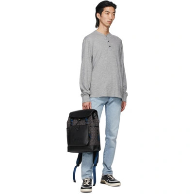 Shop Coach Black Signature Jacquard League Flap Backpack In Ji/charcoal/black