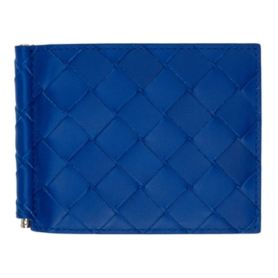 Shop Bottega Veneta Blue Intrecciato Bill Clip Bifold Wallet In 4256-cobalt