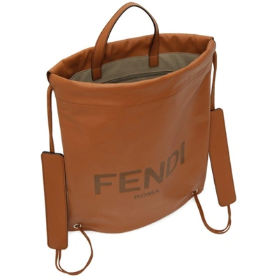 Shop Fendi Brown Leather Logo Backpack In F1dz9 Bra