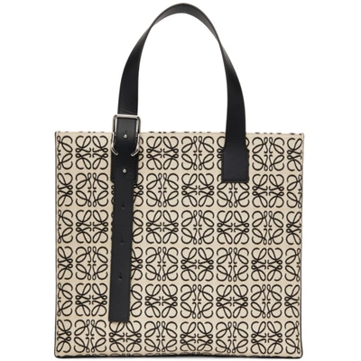 Shop Loewe Beige Anagram Buckle Tote In 2425 Ecru/black