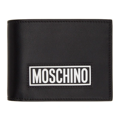 Shop Moschino Black Logo Patch Bifold Wallet In A1555 Black
