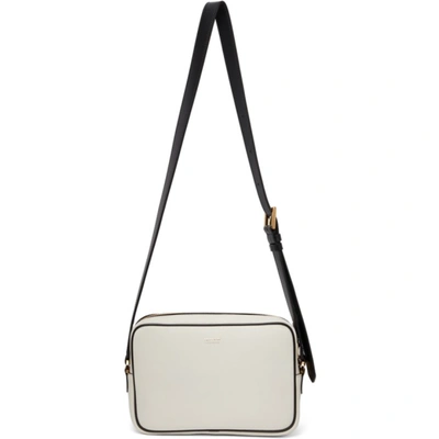Shop Tom Ford Off-white Leather Logo Messenger Bag In C1910 Cream + Black