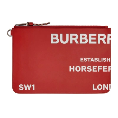 Shop Burberry Red 'horseferry' Print Zip Pouch In Red/white