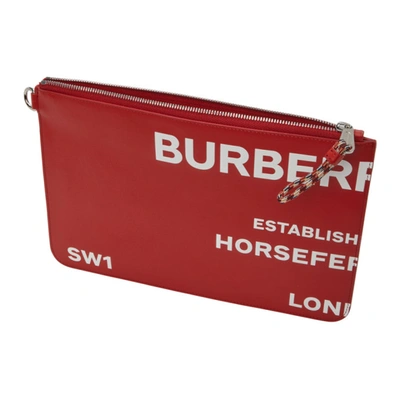 Shop Burberry Red 'horseferry' Print Zip Pouch In Red/white