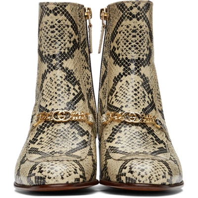 Shop Gucci Black & Beige Python Interlocking G Chain Ankle Boots In 9719 Beige