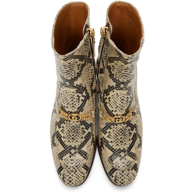 Shop Gucci Black & Beige Python Interlocking G Chain Ankle Boots In 9719 Beige