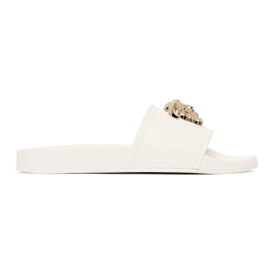 Shop Versace White Palazzo Pool Sandals In D01oc White