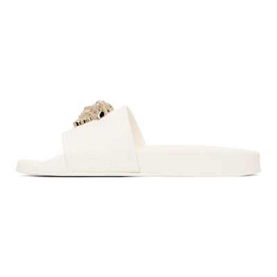 Shop Versace White Palazzo Pool Sandals In D01oc White