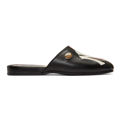 Shop Gucci Black Ny Yankees Edition Flamel Patch Slippers In 6464 Nero