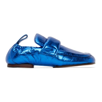 Shop Dries Van Noten Blue Metallic Leather Padded Loafers In 504 Blue