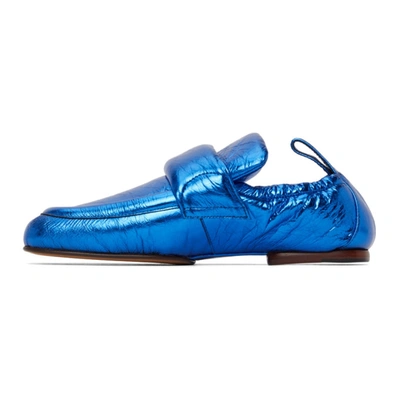 Shop Dries Van Noten Blue Metallic Leather Padded Loafers In 504 Blue