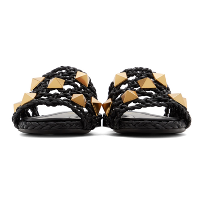 Shop Valentino Black Braided Roman Stud Sandals In 0no Black