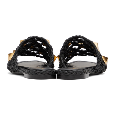 Shop Valentino Black Braided Roman Stud Sandals In 0no Black