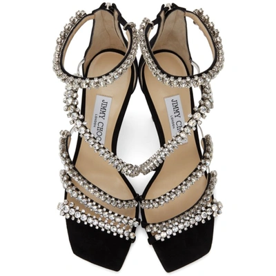 Shop Jimmy Choo Black Suede Josefine 100 Heeled Sandals In Black/crystal